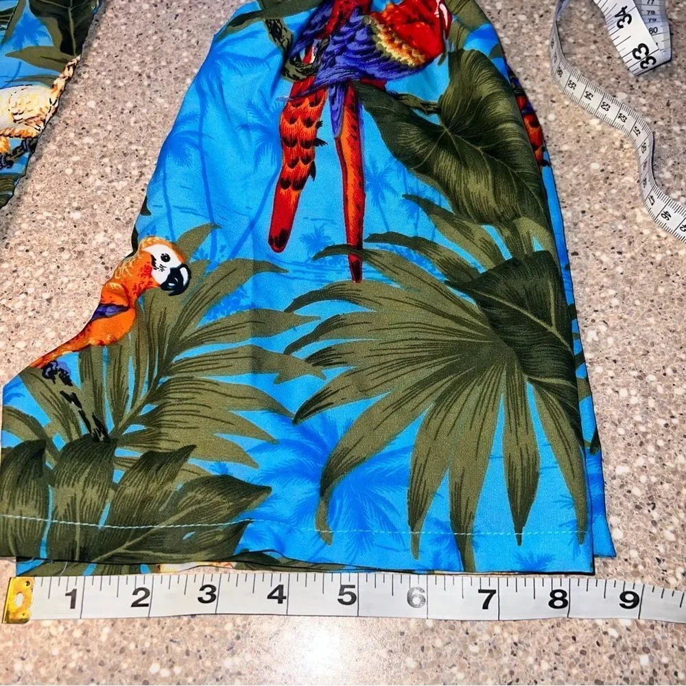 RIMA BEACH WORLD Blue Hawaiian Tropical Floral Button Up Shirt & Shorts ~ NWOT